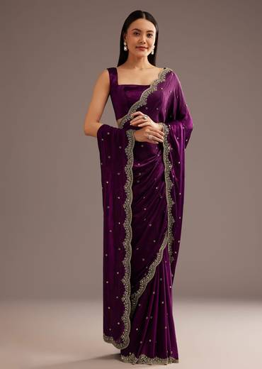 Chinon Satin Saree With Cutdana And Mirror Embellishment
