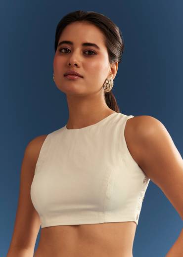 White Crushed Tissue Cutdana Embroidered Saree