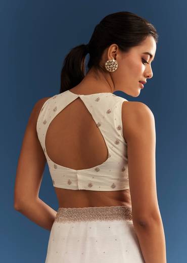 White Crushed Tissue Cutdana Embroidered Saree