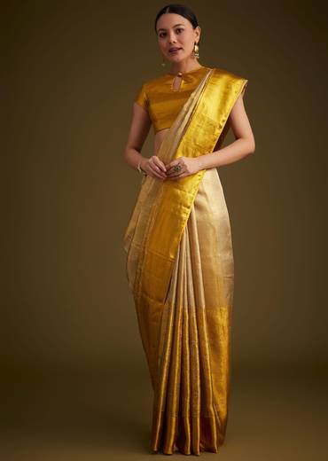 Gold Kanjivaram Silk Saree With Golden Zari Detailing