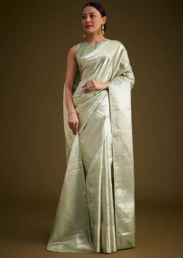 Greenish Silver Kanjivaram Silk Saree