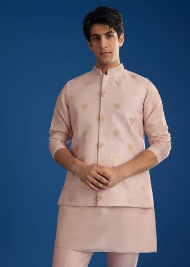 Peach Banarasi Embroidered Bandi Kurta Set