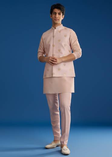 Peach Banarasi Embroidered Bandi Kurta Set