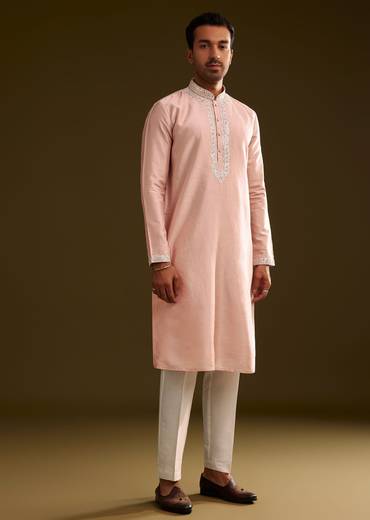 Sea Shell Pink Silk Kurta Set With Embroidery