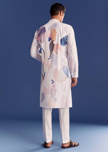 Multicolour Silk Kurta Set With Abstract Print