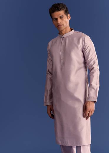 Lilac Kurta Set In Cotton Silk With Mirror Threadwork Jacket