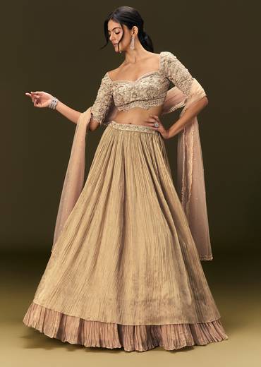 Light Peach Banarasi Silk Lehenga Dupatta With Embroidered Blouse