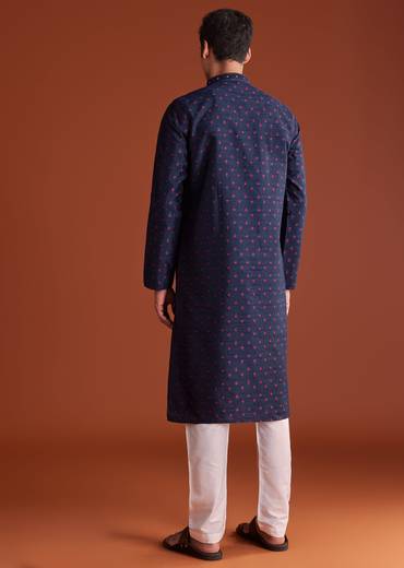 Blue Benaras Printed Jacquard Kurta Set