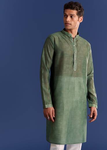 Green Kurta Jacket Set With Floral And Vine Prints
