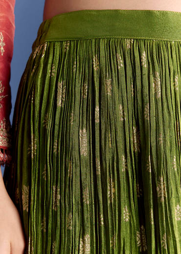 Orange Tissue Kurta Set With Zari Palazzo And Floral Dupatta