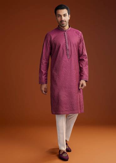 Red Banarasi Silk Kurta Pant Set
