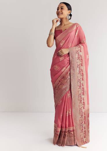 Pink Dola Silk Saree With Butti Work