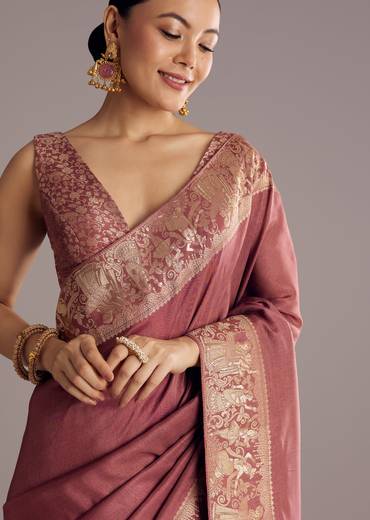 Onion Pink Dola Silk Saree With Zari Motifs Pallu