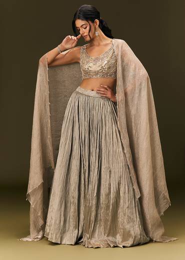 Gold Organza Lehenga Dupatta Set With Embellishments