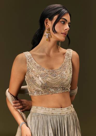 Gold Organza Lehenga Dupatta Set With Embellishments