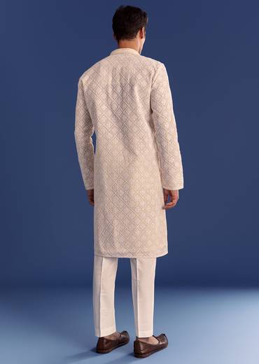 Peach Georgette Kurta Set With All Over Embroidery