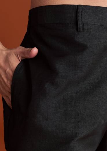 Black Silk Kurta Jacket Set With Thread Work