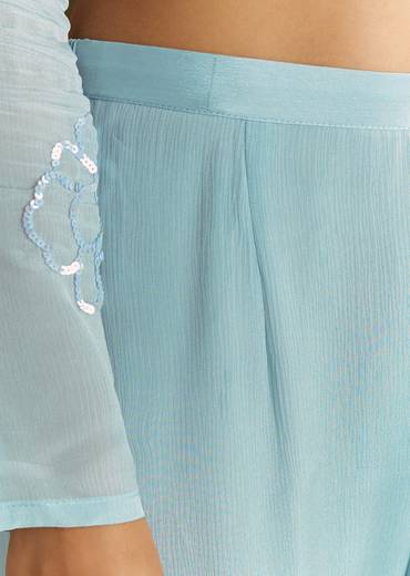 Sky Blue Chinon Kurta Pant Set With Sequins Embroidery