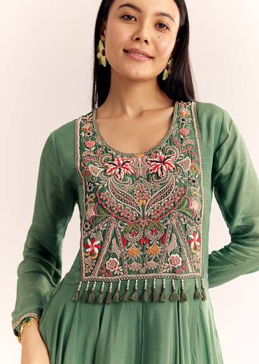 Green Chinon Zardosi Palazzo Suit