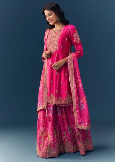 Pink Cutdana Embellished Kurta Palazzo Set