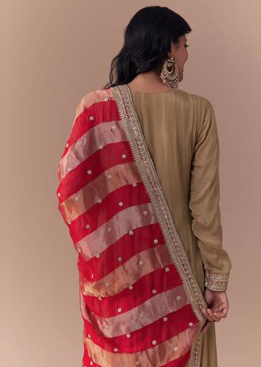 Gold Zardozi Embellished Anarkali with Dupatta