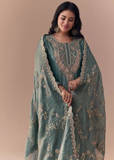 Sea Green Zardozi Anarkali with Dupatta