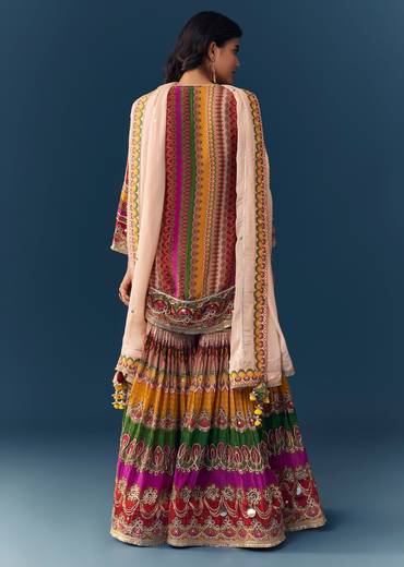 Multi Indie Print Sharara Set with Handbag