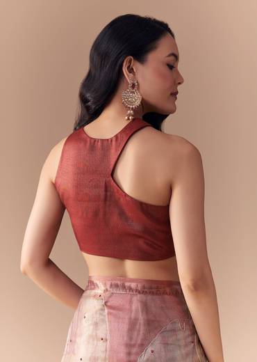 Maroon Shaded Organza Silk Saree with Unstitched Blouse