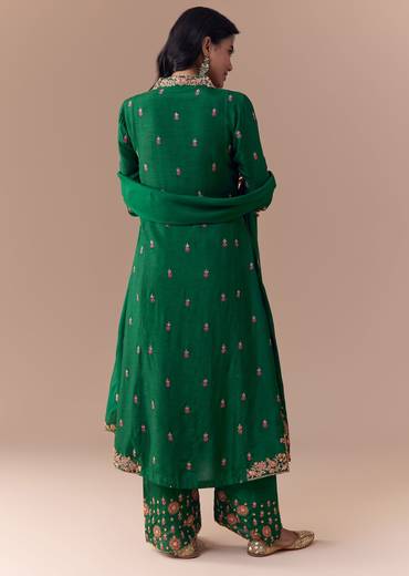 Green Silk Zari Embellished Anarkali Set