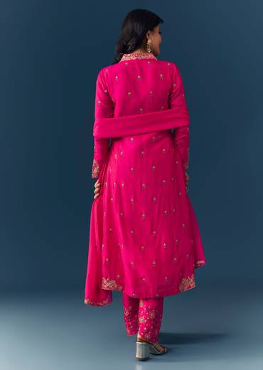 Pink Silk Zari Embroidered Anarkali Set