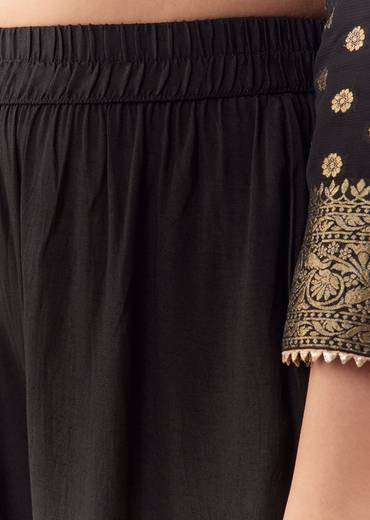 Black Jacquard Woven Gota Work Kurta Palazzo Set