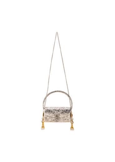Silver Floral Embossed Textured Metal Bag