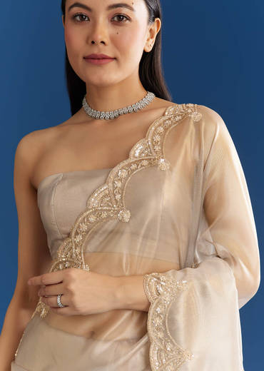 Silver Organza Tissue Saree With Sparkling Border