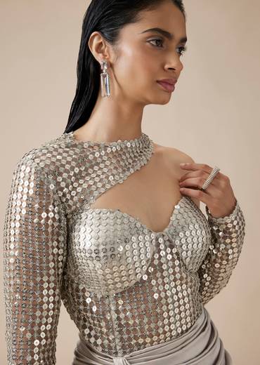 Silver Sequin Drape Gown