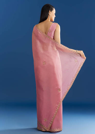 Soft Pink Organza Tissue Saree With Scallop Beaded Finish