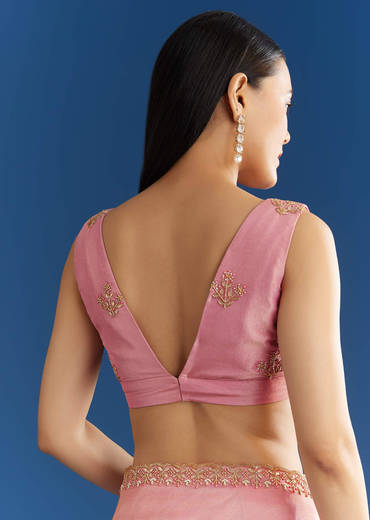 Soft Pink Organza Tissue Saree With Scallop Beaded Finish