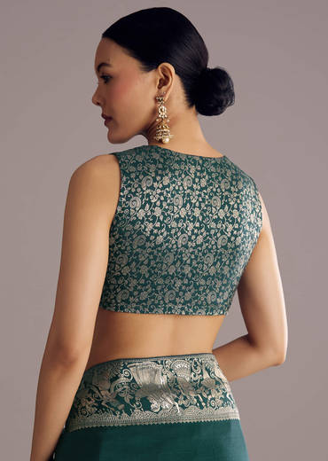 Teal Blue Dola Silk Saree With Zari Woven Motifs