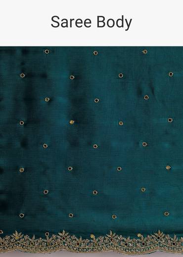 Teal Green Chinon Saree With Cutdana And Sequins Scallop Border