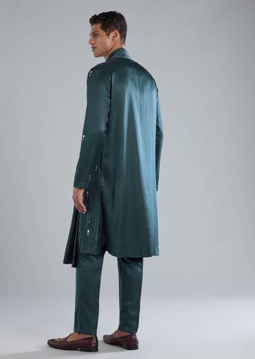 Teal Kurta Set With Hand Embroidery And Cutdana Details