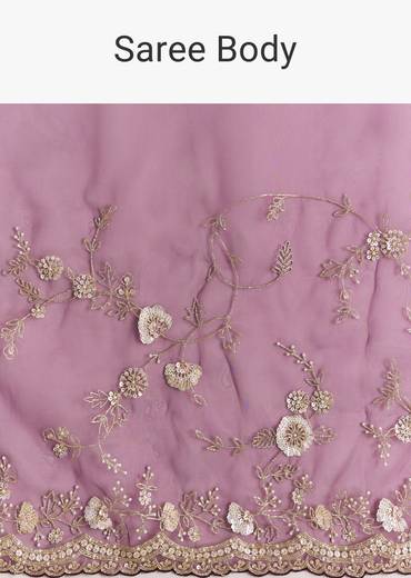 Violet Organza Saree With All Over Embroidered Floral Jaal