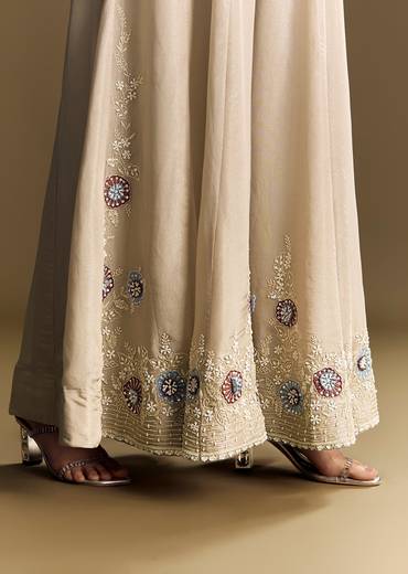 Warm Grey Indowestern Jumpsuit With Cut Dana And Sequin Embroidery