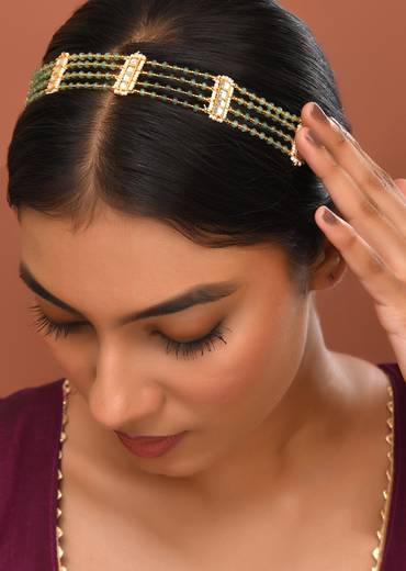 White and Gold Kundan Layered Mathapatti