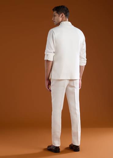 White Art Silk Jacket and Kurta Set