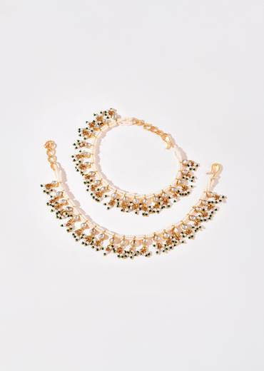 White Bead Drop Kundan Anklet Set