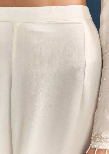 White Chinon Sharara Suit With Sequins Moti And Cut Dana Detailing