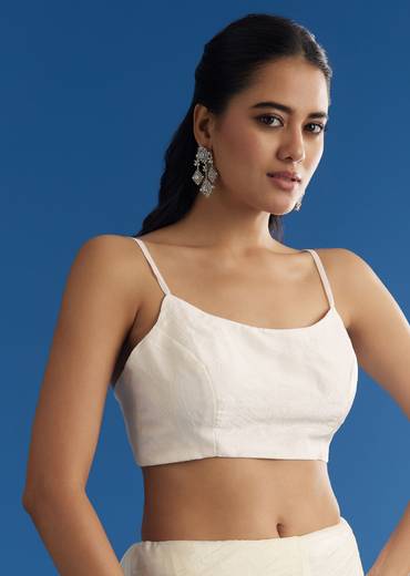 White Crushed Tissue Saree With Stones And Sequins Embroidery And Scallop Border