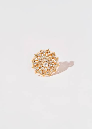 White Floral Kundan Ring