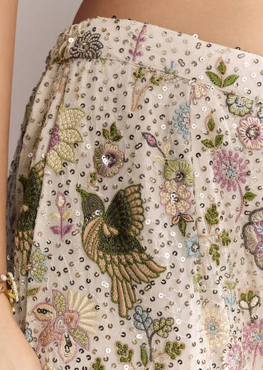 White Georgette Palazzo Suit With Sequins And Resham Embroidery