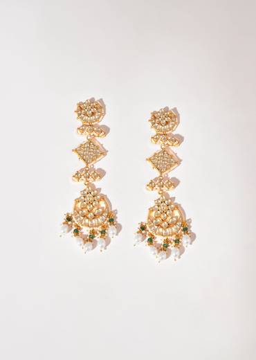 White Gold Earrings With Pachi Kundan