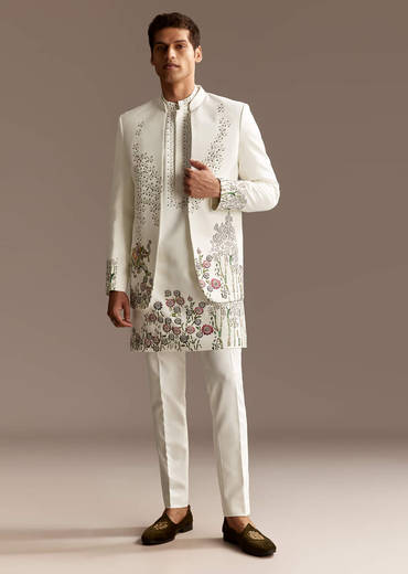 White Jodhpuri Kurta Set With Jacket